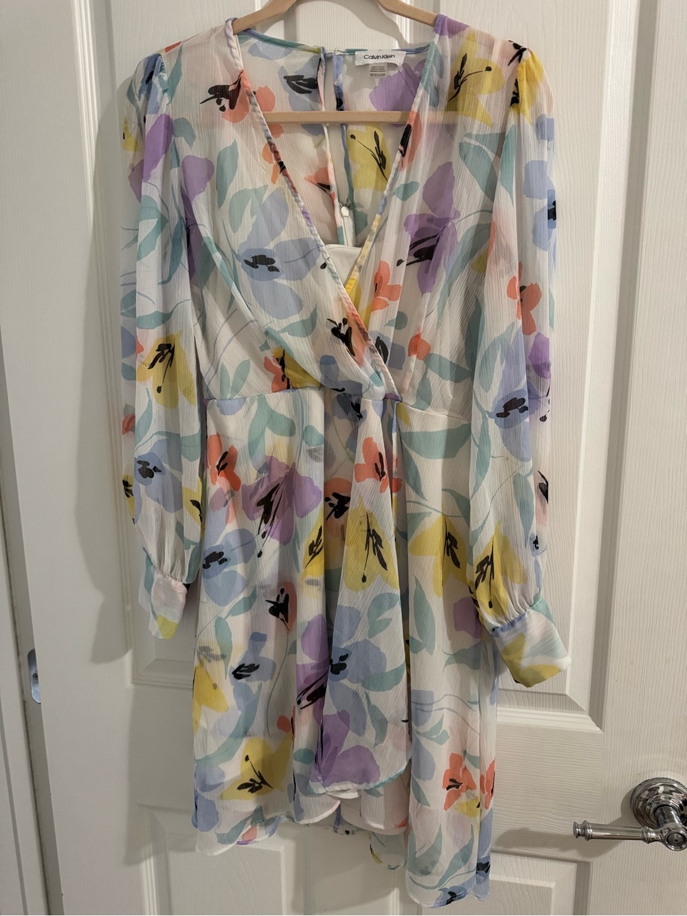Calvin Klein Pastel Floral Long Sleeve Wrap Dress